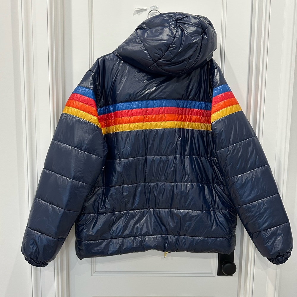 AVIATOR NATION 4 STRIPE LUXE TREKKER HOODIE JACKET - GLOSSY NAVY SIZE XL - Picture 6 of 13